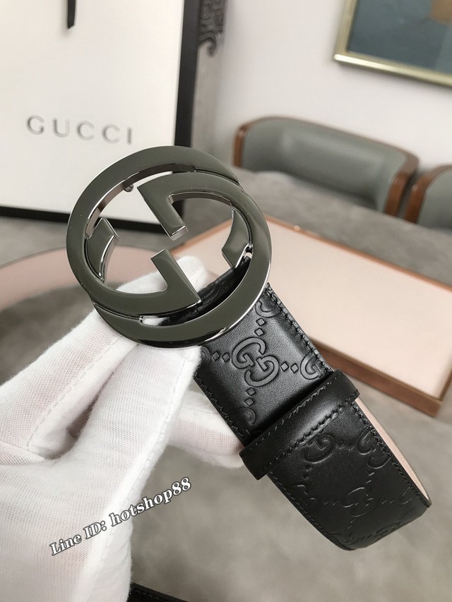 Gucci經典男士皮帶 古奇雙G拋光腰帶 411924  jjp2064